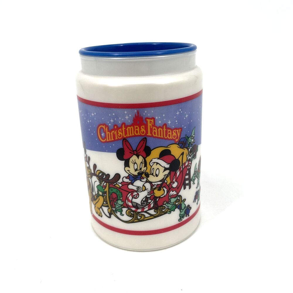 VTG 1996 Tokyo Disneyland Christmas Fantasy Mickey Minnie Mug Lid Plastic 5.75"
